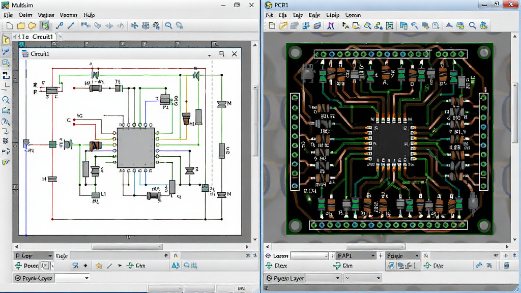 ���壺Multisim�����е�·ԭ��ͼ���Ӧ��PCB��ͼ���ڲ�����ʾ�����֣����Ϊԭ��ͼ�༭�����Ҳ�ΪPCB���ִ��ڣ��ײ�����ͭ�����߲�������壻�Ű棺PCB����Ԫ�����������룬���������ɼ�������ִ�EDA���߷�񣬽�����ɫרҵ��ϸ�ڣ�ԭ��ͼ���ڱ�������ʾ��Circuit1����PCB������ʾ��PCB1����������ɫ���ֲ�ͬ���磻���ʣ��������ȣ�����ɾ����޶���Ԫ�ء�