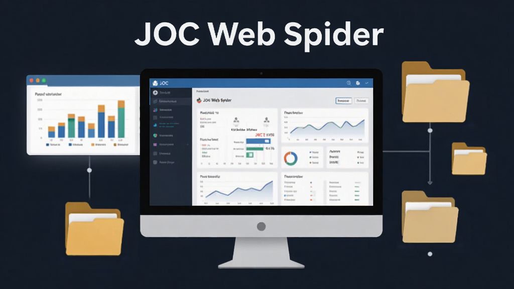 JOC Web Spiderʹ�ó���ʾ��ͼ��������Ļ��ʾ�����ɼ����ݵĹ��̣���Χ������ͼ�����ļ���ͼ�꣬����ִ���Լ��������JOC Web Spider�����֣����������ɾ�