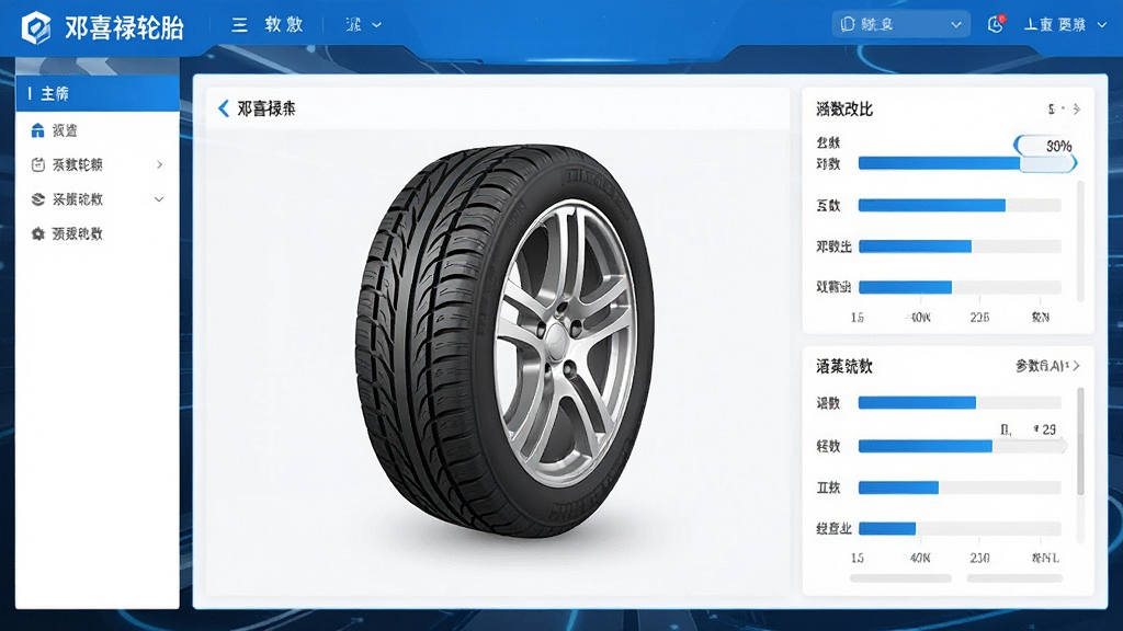 邓喜禄轮胎软件主界面预览图,展示轮胎3D模型与参数对比,蓝白科技风格,界面干净整洁,无多余元素,画质高清