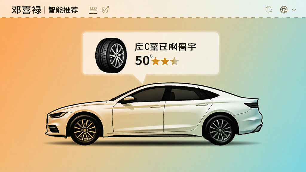 邓喜禄软件智能推荐页面,一辆轿车轮廓上方显示推荐轮胎型号与评分,背景简约渐变,画质高清,无多余元素