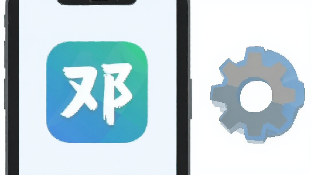 邓喜禄软件手机端安装步骤示意图,手机屏幕显示应用图标,旁边有齿轮设置图标,简洁扁平风,画质干净,无多余元素