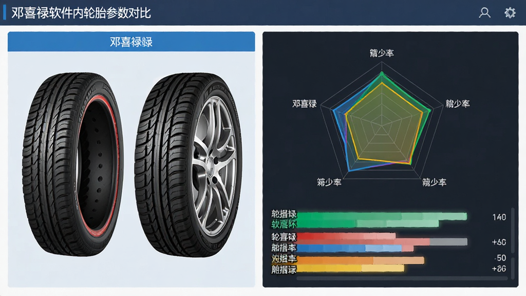 邓喜禄软件内轮胎参数对比表格界面,左侧列出两款轮胎,右侧显示雷达图与数据条,色彩鲜明,画质干净,无多余元素