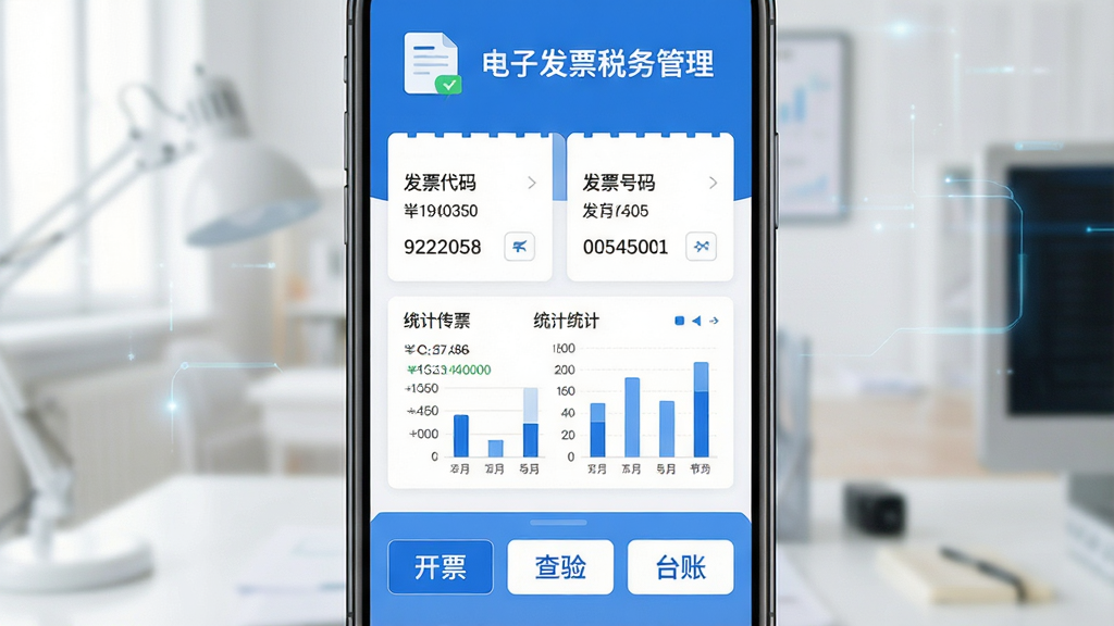 ���壺�ֻ���Ļ��չʾ���ӷ�Ʊ˰����������棬�Ϸ���ʾ�����ӷ�Ʊ˰������������뷢Ʊͼ�꣬�в�Ϊ��Ʊ�б���ͳ��ͼ�����·��С���Ʊ���������顱����̨�ˡ�������ť�����֣����й�ͼ���������������ܷ�����ȷ���Ű棺�ִ���Լ��ͼ�������ּ�����У��������Ƽ��磬������ɫ������ƽ����ƣ�ϸ�ڣ���Ʊ��Ƭ���С���Ʊ���롱������Ʊ���롱������ͳ��ͼ��Ϊ��״ͼ�����ʣ����壬�ɾ����޶���Ԫ�ء�