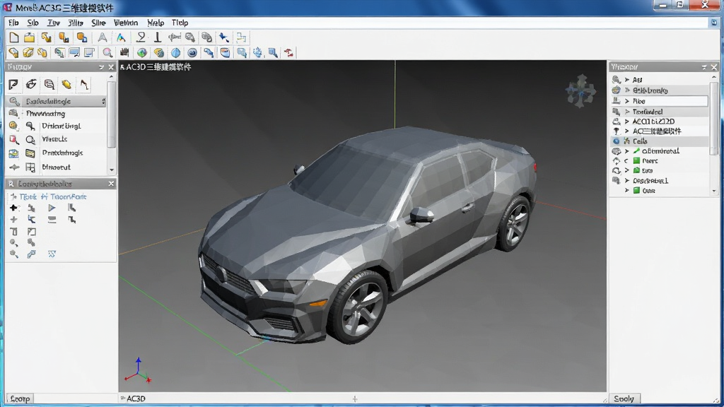 AC3D��������Ԥ��ͼ������Ϊ���������ڣ����ְ��������˵������������๤����������3D�ӿڣ��ӿ�����ʾһ�����ڱ༭�ĵͶ��������ģ�ͣ����Ϊдʵ�Ƽ��У�ϸ�����������ʸɾ����޶���Ԫ�أ�ͼƬ�����ֱ�ע