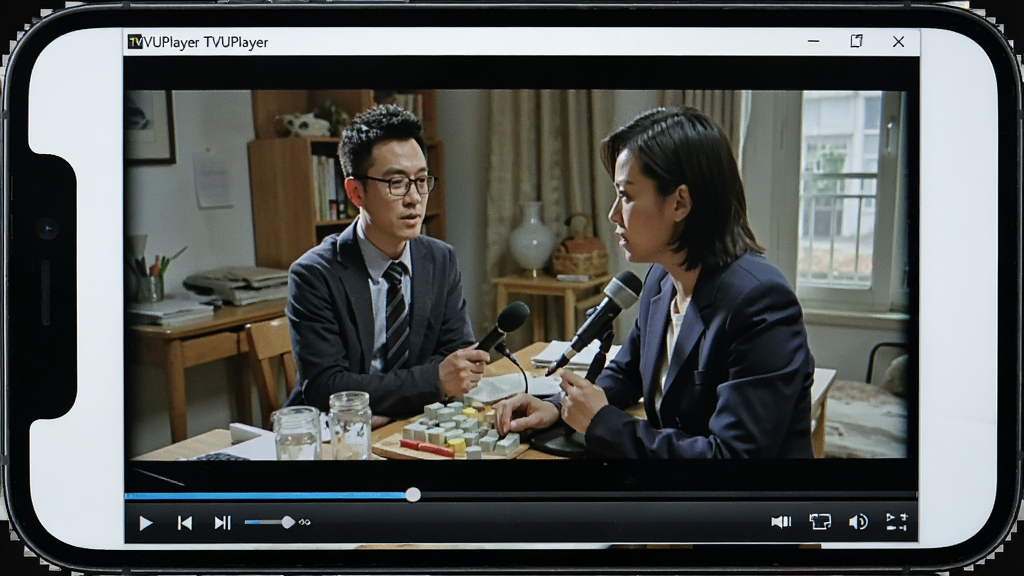 一张TVUPlayer软件播放界面的实拍图,主体是电脑屏幕或手机屏幕中正在播放高清电视节目的画面。画面清晰明亮,布局为标准的视频播放器界面,底部有播放控制条。整体风格写实,细节丰富,画质清晰干净,无多余元素。