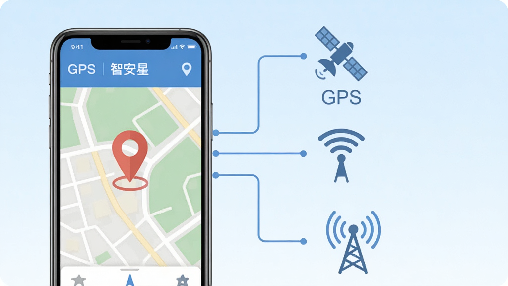 һ�š��ǰ��ǡ�App����չʾͼ�������һ���ֻ�����Ļ��ʾ��ͼ��λ���棬�Ҳ����������Ӷ��ͼ�꣬�ֱ����GPS���ǡ�Wi-Fi�ź����ͻ�վ���������ض�λ������ͼƬ���Ϊ��ƽ����Ϣͼ�������ɾ�����ǳ��ɫ����Ϊ��ɫ���Ű����룬�����������޶���Ԫ��