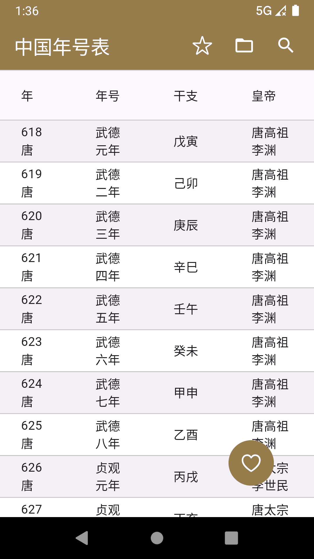 年号转换对照表界面展示图 安卓版