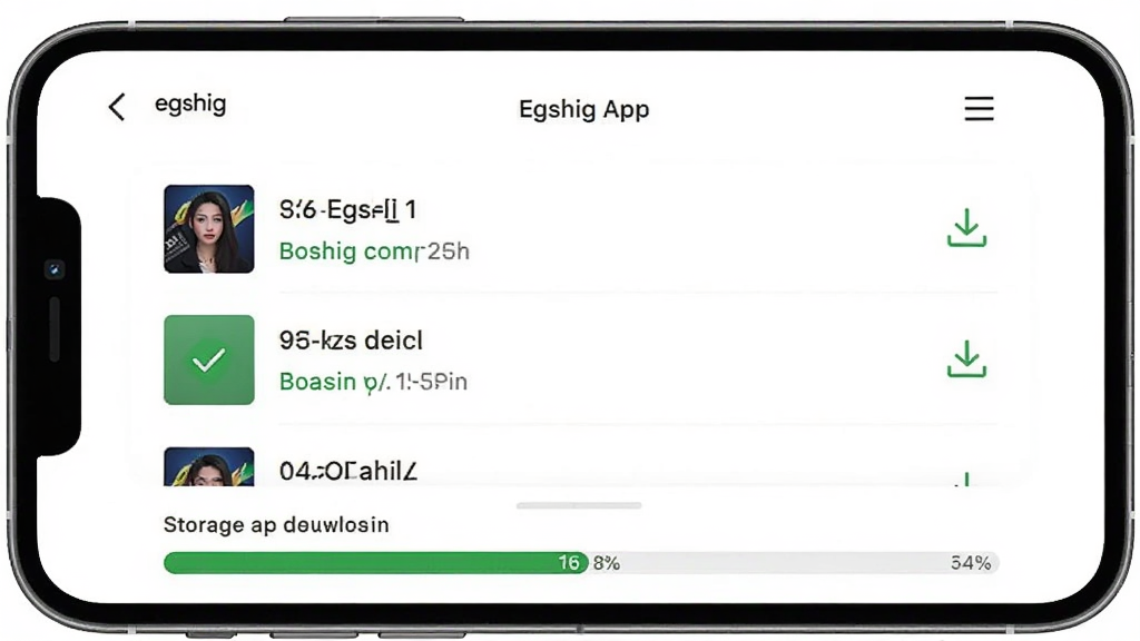 画面主体为Egshig App的下载管理页面,列表中有几首歌曲显示下载完成状态,其中一首带有绿色对勾。页面下方有存储空间占用条。整体为手机界面截图居中,背景为纯白色。排版整洁清晰,风格简约现代,细节显示“egshig”字样与下载图标,画质高清干净。