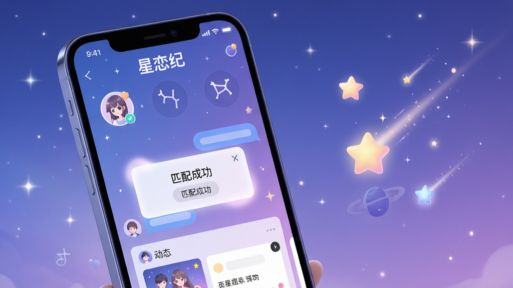 ���壺������APP����չʾ���ֻ���Ļ�ڳ��������罻��ҳ�����û�ͷ���������š��������ݺͶ�̬��Ƭ�����֣��ֻ�����ƫ����Ļ���������ɼ����Ҳ�Ư�������Ǻ�������Ч���Ű棺����Ԫ�ش������£��ص�ͻ���������͡�Ʒ�Ʊ�ʶ���Ϸ��С������͡�����Logo����񣺶���ԪΨ������磬ɫ�������Ͻ���Ϊ�����ǹ��׺������ͨ͸�ɾ���ϸ�ڣ��ֻ���Ļ����ʾ��ƥ��ɹ�����������Ե����⣬�����Χ������ܰ�����ʣ�8K���壬ϸ����ͣ��ɾ��޶���Ԫ�ء�