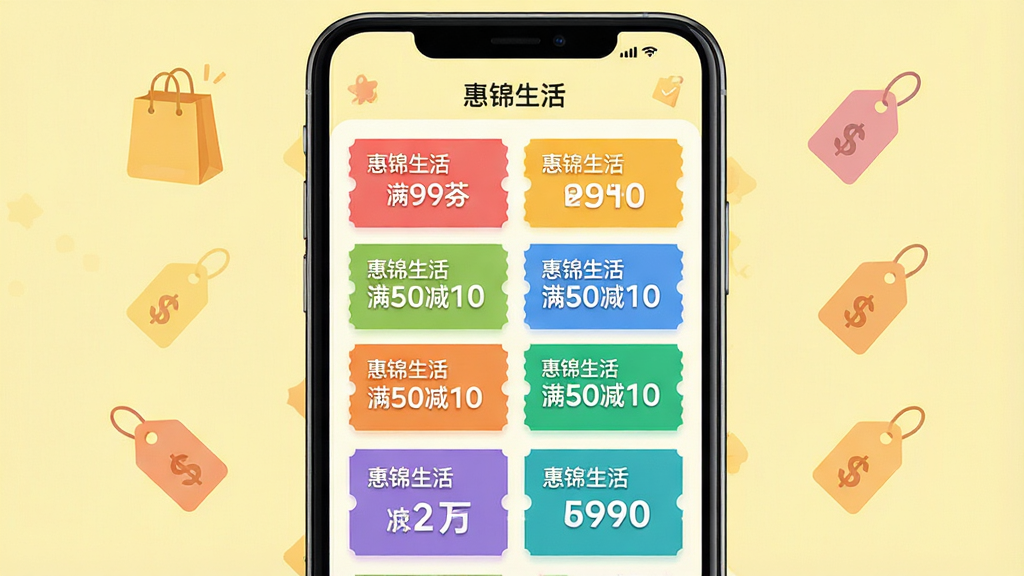 һ��չʾ�ݽ�����APP�Ż�ȯҳ������ͼ������Ϊ�ֻ����棬��������չʾ���Ų�ɫ�Ż�ȯ��Ƭ��ÿ�ſ�Ƭ��ӡ�С��ݽ�����������ۿ���Ϣ���硰��50��10������Ƭ�������룬����Ϊ����ɫ�����й�������۸��ǩ��Сͼ�꣬�������������Ű�����������ϸ�壬�ɾ����޶���Ԫ��