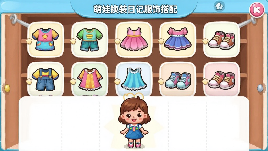 ���޻�װ�ռǷ��δ�������ͼ��չʾ�¹��ж���·���ȹ�ӡ�Ь�ӵ���Ʒͼ�꣬�·�Ϊ��ɫ�Դ�Ч���������������򣬷���ɫ���ͷף���ͨ���ϸ�ڷḻ�������������ɾ��޶���Ԫ�ء�