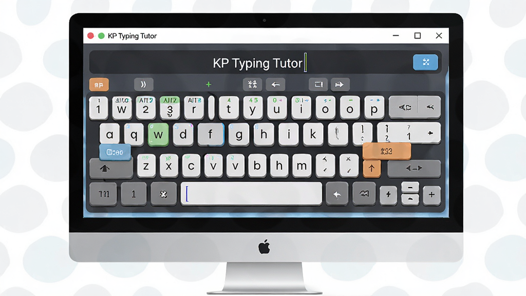 KP Typing Tutor软件主界面预览图,主体为电脑屏幕上的打字练习窗口,布局清晰显示键盘示意图与输入区,排版简洁,风格扁平化,细节包括彩色键位高亮,画质干净明亮,无多余元素