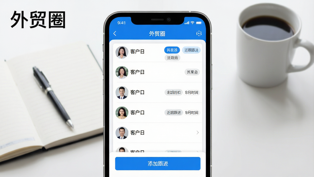 չʾ��óȦAPP�Ŀͻ��������ܽ��棬����Ϊ�ֻ���Ļ��ͼ����Ļ����ʾ�ͻ��б�������ҳ������ǿͻ�ͷ�������ƣ��Ҳ��б�ǩ�ͽ��ڸ���ʱ�䣬�ײ��С����Ӹ�������ť�������������ɫ�Ͱ�ɫΪ������Ƭʽ���֣������׶�������Ϊ���İ칫���棬�бʼǱ��Ϳ��ȱ�������ɾ������ʸ��壬���ֱ�ע����óȦ��������