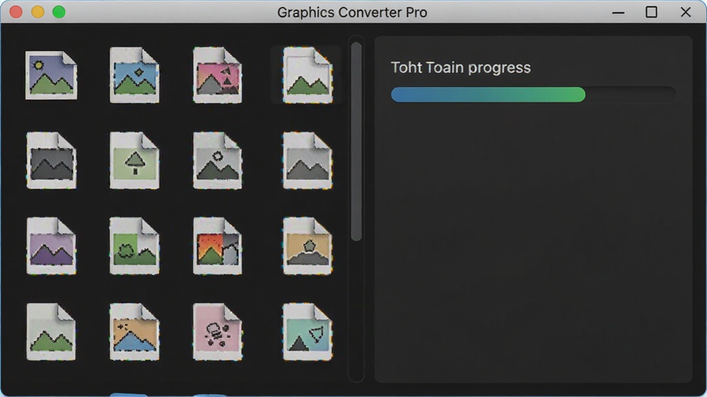 ͼ������չʾGraphics Converter Pro�ĸ�ʽת�����ܽ��棬�����ʾ����ͼƬ��ʽͼ�����У��Ҳ�Ϊת�������������������ɫ���⣬ͼ��ɫ�����ޣ�������ƾ��пƼ��У�����ϸ�壬�ɾ��޶���Ԫ��