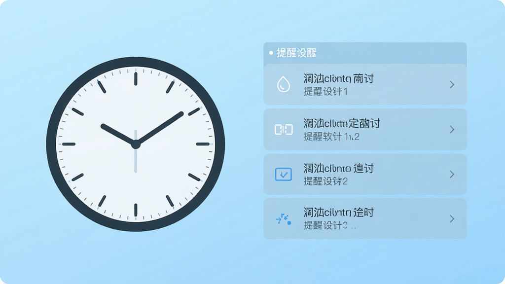 水滴电脑闹钟定时提醒软件主界面预览图,展示简洁的圆形时钟图标与列表式提醒设置面板,背景为浅蓝色渐变,布局居中,风格扁平化,细节清晰,画质干净,无多余元素
