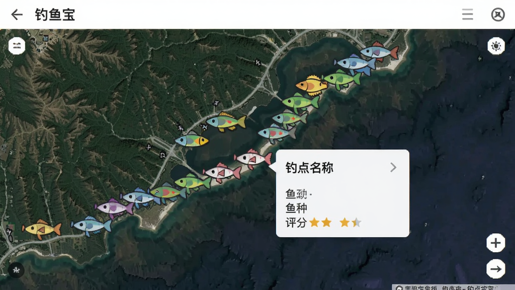 ���㱦�����ͼ���棬��ͼ�Ϸֲ���ɫ����ͼ��ı�ǵ㣬���һ����ǵ�����ϸ��Ϣ��Ƭ�������������ơ����֡����֣�����Ϊ���ǵ���ͼ����������������Լ�����ʸɾ��޶���Ԫ��