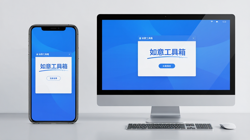 主体:一部智能手机和一台电脑并排摆放,屏幕中同时显示“如意工具箱”的优化完成界面,背景为浅灰色桌面。布局:手机在左,电脑在右,画面均衡,平视角度。风格:科技感,结合移动端和桌面端。细节:手机和电脑屏幕中均显示“如意工具箱”字样,界面以蓝色为主,画质高清,干净无多余元素。