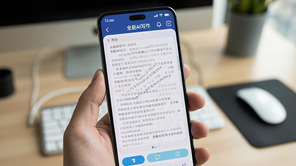 һ�������ֻ�����ʹ��ȫ��AIд����ʵ��ͼ����Ļ��ʾAI���ɵ�����Ƭ�Σ��ֻ��������У�����Ϊ�칫���棬����չʾ�������ơ�ȫ��AIд������������棬���ʸ��壬�޶���Ԫ��