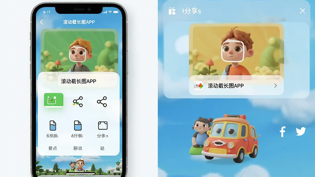 展示长图保存为不同格式并分享至社交应用的界面,手机屏幕显示