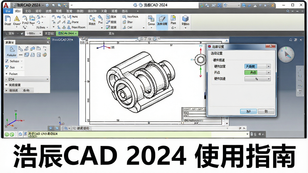 ��������Ϊ������Ļ��ʾ���Ƴ�CAD 2024���������乤���ռ���棬����Ϊ�����˵���������ͼ���������ײ������У������һ�Ż�е���ͼֽ���Ա���һ���Ի�����ʾ��ѡ�����á��еġ�Ӳ�����١�����״̬�����дʵ��ϸ���������ɾ��޶���Ԫ�أ���Ļ�·��к�ɫ���֡��Ƴ�CAD 2024 ʹ��ָ�ϡ�