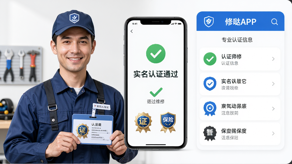 չʾ����APP��ʦ����֤���̽��棬����Ϊһ���������๤����ά��ʦ���ֳֹ���֤���Ա����ֻ���Ļ��ʾ��ʵ����֤ͨ����������ƽ̨��־������Ϊ���ҽṹ�����ʦ�������գ��Ҳ���֤��Ϣ�б������רҵ���ţ�ϸ�ڰ�����֤���ºͱ��ձ�ʶ�������������ɾ��޶���Ԫ�ء�