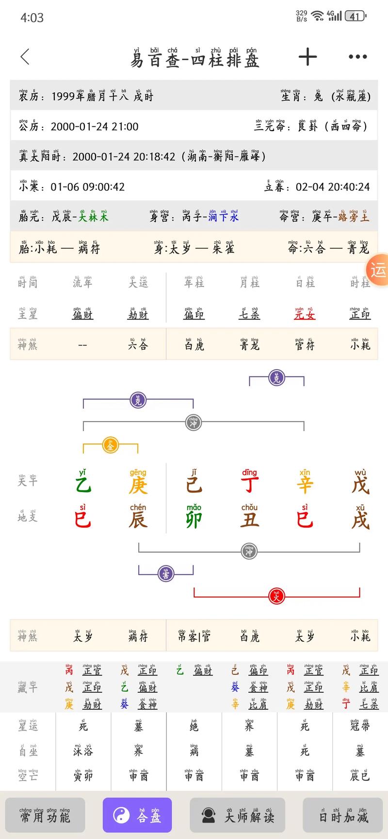 紫薇命盘查询 安卓版 排盘界面