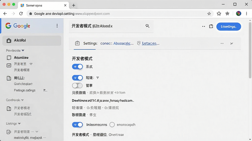 一张电脑截图,显示谷歌浏览器开发版设置页面,其中“开发者模式”开关已打开,页面简洁,风格写实,细节清晰,画质干净,无多余元素