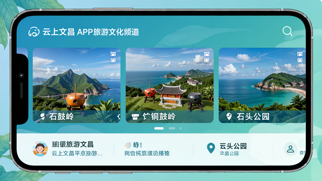 ͼƬչʾ�����Ĳ�APP�����Ļ�Ƶ�����ݣ���Ļ�й�������ͭ���롢ʯͷ��԰���Ĳ����������ͼ���·��������ֽ��ܺͶ�λ��Ϣ������ɫ��������ɫΪ�������������Ȼ��ͻ�����ε��������øУ��������۴󷽣��ִ�����Ӧ�ý��棬���廭�ʣ��ɾ��޶���Ԫ��