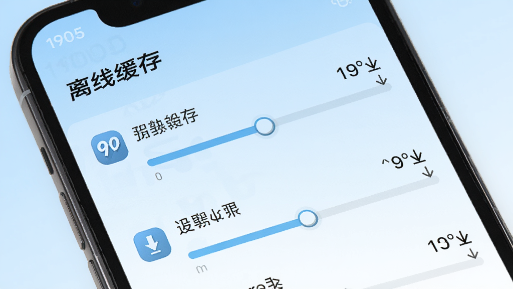 展示手机端1905影音的下载管理界面,屏幕中显示多个正在下载的电影任务进度条,背景为浅蓝色渐变,顶部有“离线缓存”字样,界面明亮清爽,图标简洁,下载速度数字清晰可见,画质高清,主体突出,布局合理,无多余元素。