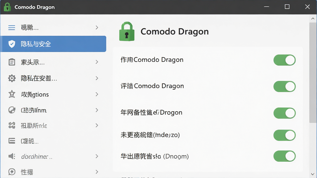 ���壺Comodo Dragon���������˽���ý��档���֣����˵�����������˽�밲ȫ�����Ҳ�չʾ����ѡ��Ű棺�����࣬ѡ������������ִ���ƽ����ơ�ϸ�ڣ�����������ɫ����־����ע��Comodo Dragon�������ʣ����壬�ɾ��޶���Ԫ�ء�