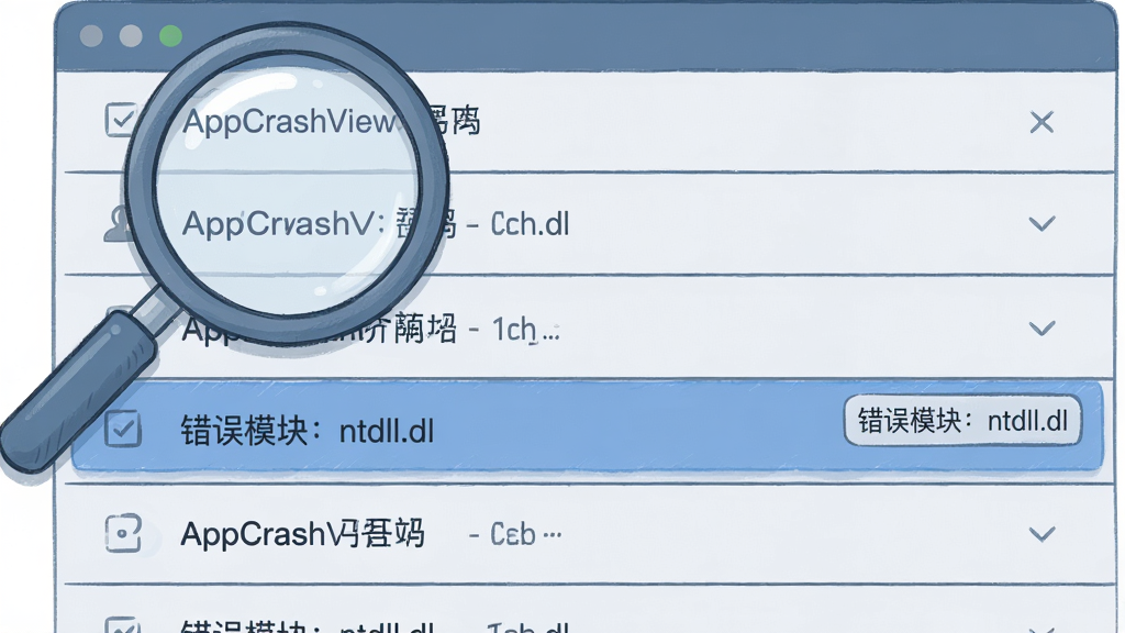 ���壺�Ŵ�ͼ����ͣ��AppCrashView��־�б��Ϸ����б����ڸ�����ʾһ��������¼�����֣��Ŵ�λ�����Ϸ����б�ռ����Ҫ���档�Ű棺�б��������м�ָ������ԡ���񣺲廭���������ɫ��ϸ�ڣ��������Ҳ���֡�����ģ�飺ntdll.dll��С��ǩ�����ʣ��߷ֱ��ʣ��ɾ����޶���Ԫ�ء�