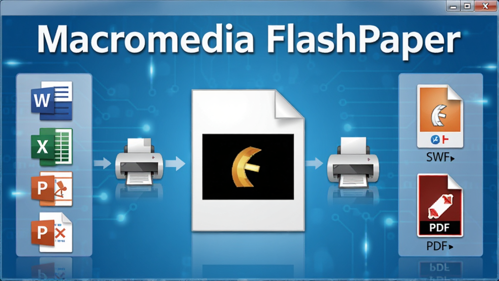 ���Ӿ�չʾMacromedia FlashPaper�����������ӡ��ͼ�꣬������һ���ĵ�����ת��ΪFlash����������ͼ������г�Word��Excel��PPT��Դ�ĵ�ͼ�꣬�Ҳ���ʾ���ɵ�SWF��PDF�ļ�������������ɫ�Ƽ����䣬����������������ִ���ƽ����ϸ�ڰ�����Ӱ���䣬���������ɾ����޶���Ԫ�أ���������ͻ���������ơ�Macromedia FlashPaper�����������־��⣬�Ű������