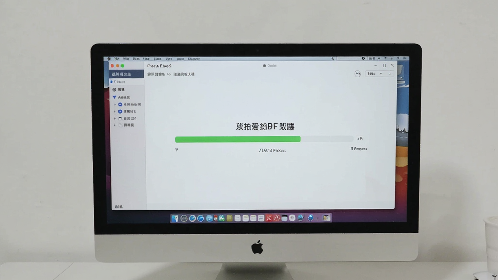 一张展示爱拍PDF转换大师在电脑上运行的实拍图片,电脑屏幕中显示软件转换进度条,界面清晰,周围环境简洁,图片风格写实,画质干净明亮