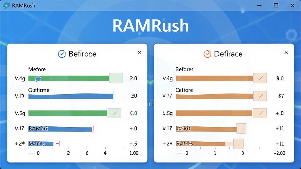 RAMRush ����������Ԥ��ͼ��չʾ�ڴ�����ǰ��ĶԱ����ݣ���������������ֱ�ע