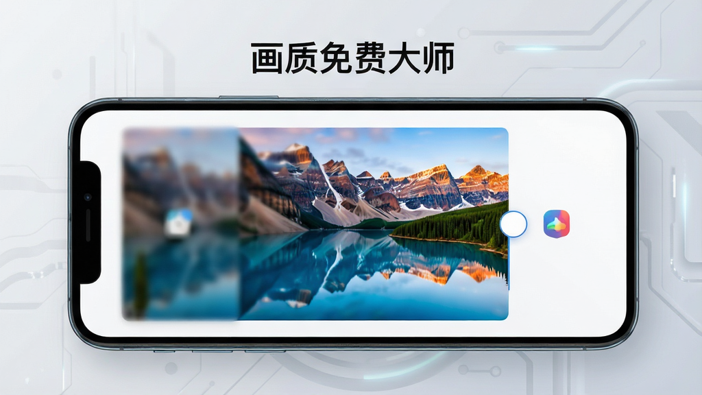 ���Ӿ�ͼչʾ������Ѵ�ʦAPP���ֻ���Ļ�ϵ����н��棬����������ʾһ�Ÿ���羰ͼƬ�����������жԱȻ��飬���Ϊģ����ԭͼ���Ҳ�Ϊ����������ǿ����������棬ɫ������ͨ͸������Ϊǳ��ɫ�Ƽ��н��䣬�����Ű�ɾ���ͻ����������Ѵ�ʦ������������Լ�ִ������ʼ����壬�ɾ��޶���Ԫ�ء�