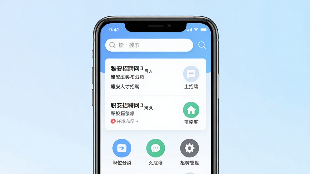 �Ű��˲���Ƹ��APP������չʾ���ֻ���Ļ����ʾ��Ƹ�б�����������ְλ����ͼ�꣬����Ϊ����ɫ���䣬���岼����ˬ��࣬�ִ���ƽ����Ʒ�񣬻��������ɾ����޶���Ԫ��
