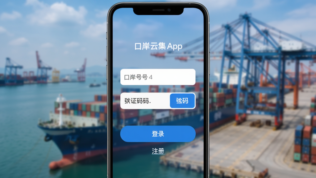 �ڰ��Ƽ�App�ĵ�¼ҳ�棬�ֻ���Ļ����Ϊ�ֻ������������֤�밴ť���·�Ϊ��¼��ť��ע�����ӣ�����Ϊģ���ĸۿڷ羰����������ɾ���������ɫ���������������ʾ������޶���Ԫ��