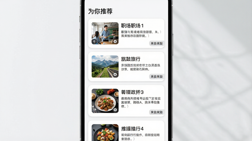 ���壺����AI���Ի��Ƽ����棬չʾ�Ƽ���Ƭ�������֣��ֻ���Ļ�������������Ϊ��Ϊ���Ƽ������⣬�·��������ж��ſ�Ƭ���Ű棺��Ƭ����ͼƬ����ͼ������ͼ�飬��Ƭ֮�����׾��ȡ���񣺼����б���ƣ��׵׻ұߣ�Բ�ǿ�Ƭ��ϸ�ڣ���Ƭ�����漰ְ�������С���ʳ�����⣬ÿ�ſ�Ƭ���½��С��������ġ�С��ǩ�����ʣ����壬����ɾ����޶���Ԫ�ء�