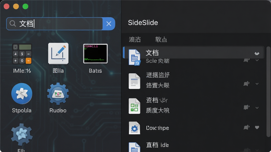 չʾSideSlide���������������ܵĽ��棬����Ϊ������������ż���������ͼ��������ʾ����ϵͳӦ��ͼ�꣬������һ�������������ˡ��ĵ����������·���ʾƥ����ļ��б������������������Ƽ��У�ϸ�ڷḻ�����ʸɾ����޶���Ԫ��