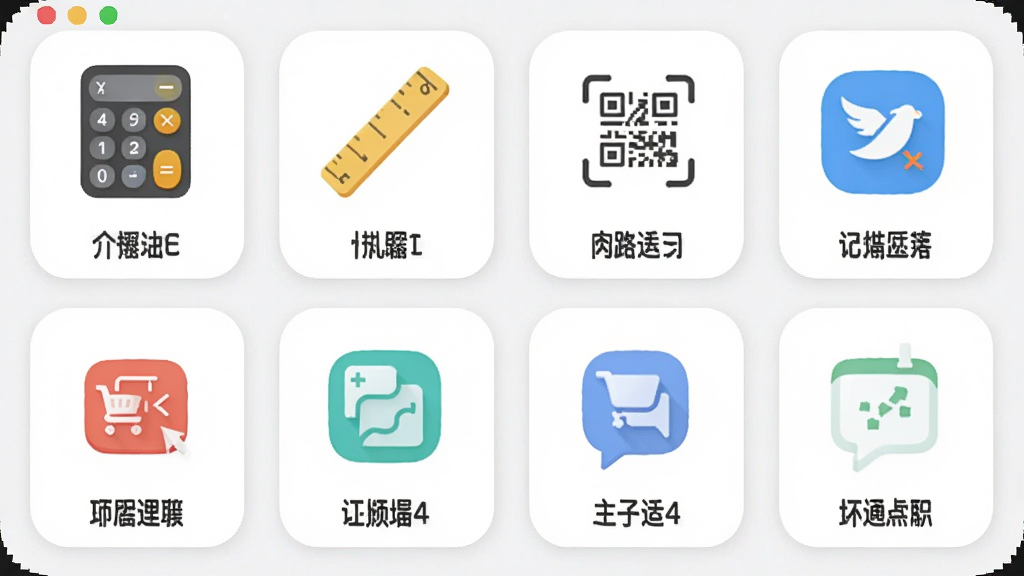 ������ù�����չ�����棬����״���ж������ͼ�꣬���������������ӡ�ɨ��ȣ�ÿ��ͼ���·������ı�ǩ�������Ӿ�һ�£�����Բ�ǿ�Ƭ��ƣ������ɾ�������ϸ�塣