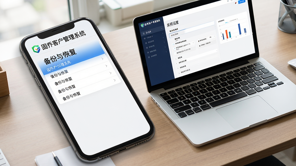 ͼƬ����Ϊһ�������ֻ���һ̨�ʼǱ����Բ��ŷ����ڰ칫���ϣ���Ļ�о���ʾ�����ǿͻ�����ϵͳ���Ľ��档����Ϊ�����ӽǣ��ֻ���Ļ��д��ʾ��������ָ����˵���������Ļ��ʾ��ϵͳ���á�ҳ�档���Ϊ��ʵ�칫������Ӱ��������ͣ�ǿ�����ݰ�ȫ����Эͬ��ϸ���ϣ�����֡����ǿͻ�����ϵͳ��Logo�����ʸ���ɾ����޶���Ԫ�ء�