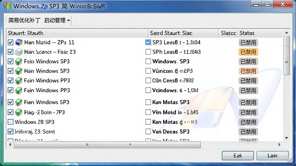 Windows XP SP3 �����Ż�������������������ͼ������Ϊ�б���ʽ��ʾ�������״̬����ѡ���������������ҷ������Ű����������࣬ϸ���С��ѽ��á���ǩ�����ʸɾ����޶���Ԫ��