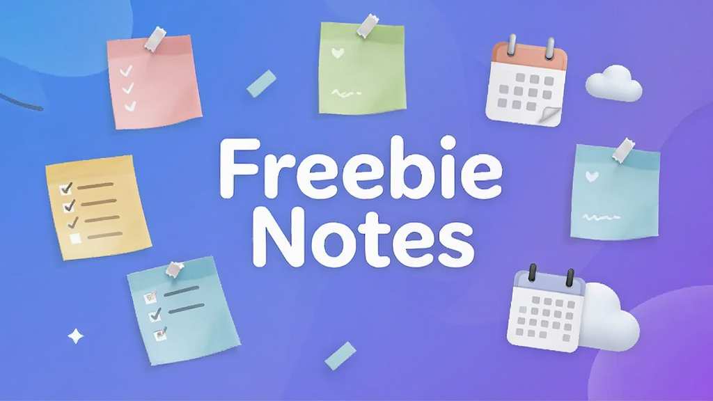 �������ֻ����ϣ�����չʾ��Freebie Notes�������ֱ��⣬��ΧƯ����ɫ����͵ı������������嵥������ͼ����ƶ�Ԫ�أ�����Ϊ��������ɫ���������ִ���Լ������ɾ����߻��ʣ��޶���Ԫ��