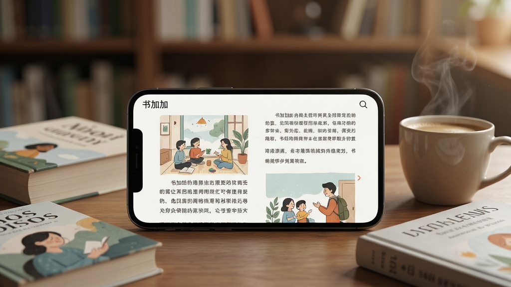 ���壺һ�������ֻ�������ʾ����Ӽӡ�APP���Ķ����棬������ģ�����鷿���������֣��ֻ�λ�ڻ������룬��Ļ��������չʾ��ͼ�Ĳ�ï�ĵ��������ݣ��Ա�ɢ���ż���ʵ�����һ�����ȣ��Ű棺�ֻ���Ļ�ڵ��Ű����������������С���У��м�����ʣ����дʵ��Ӱ��񣬹��������ů��Ӫ����������Ķ���Χ��ϸ�ڣ��ֻ���Ļ�п��Կ����鼮�Ĳ�ͼ��ʵ����������Ӣ�ı��⣬���ȱ�ð�����������ʣ���Ƭ���߷ֱ��ʣ��ɾ����޶���Ԫ�ء�