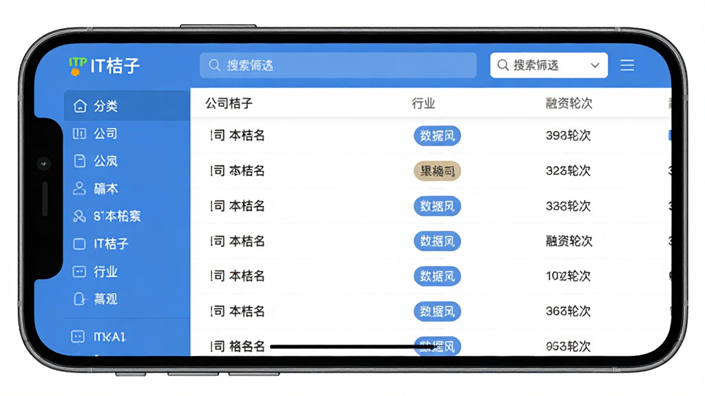���壺IT����APP�����ݿ���棬��Ļ����ʾ��˾�б�������ɸѡ�������֣��ֻ�����չʾ���������Ϊ����Ŀ¼���Ҳ�Ϊ�����б����Ű棺�б���Ŀ������ÿ����ʾ��˾���ơ���ҵ��ǩ�������ִΡ����������б����������ɫ������С�ϸ�ڣ���Ļ���С�IT���ӡ�������������Ŀ�ܼ������򡣻��ʣ����壬�ɾ����޶���Ԫ�ء�