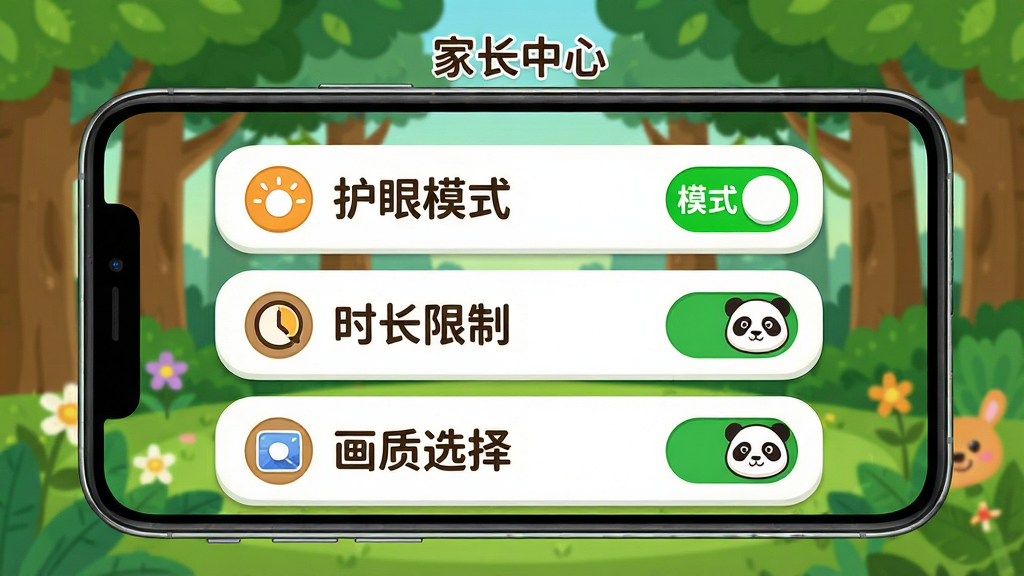 ���壺�ֻ�������ʾ��è��԰������ý��棬�С�����ģʽ����ʱ�����ơ�������ѡ�񡱵ȿ��أ����汳��Ϊ��ͨɭ�֣����֣��������������б����У�ÿ�������Ҳ�����èͼ�ꣻ�Ű棺���������Բ�ǿ�Ƭ��ʽ����񣺶�ͯ�Ѻ���UI����ͼ������壻ϸ�ڣ������С��ҳ����ġ���������ǰѡ�С�����ģʽ������Ϊ��ɫ�����ʣ������ͼ���ɾ��޶���Ԫ�ء�