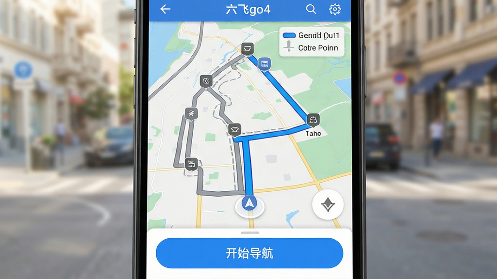 ���壺����go4������·�߹滮���ܽ��档���֣���������Ϊ�ֻ���Ļ��д����ʾ��ͼ�������ɫ·�ߣ���Ļ�·��С���ʼ��������ť���Ű棺��ͼ������ɫ���߱�ʾ�Ƽ�·�ߣ���ɫϸ�߱�ʾ��ѡ·�ߣ����Ͻ���ʾԤ��ʱ������롣���дʵ��UI��Ϸ��������Ȼ��Ч������������ϸ�ڣ�·�߽ڵ���ͼ���ע����Ļ��Ե��ģ���Ľ־���������ʵ�������������ʣ�ϸ���������ɾ������޶���Ԫ�ء�