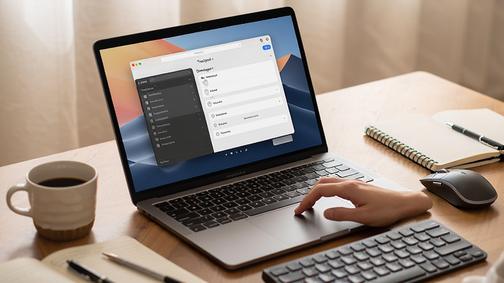 ���壺һ̨�ʼǱ����ԣ���Ļ��ʾTrackpad++���ý��棬�Ա������ͼ��̣������Χ���ɸ�Ч�����֣�����б�ţ���Χɢ���ſ��ȱ��ͱʼǱ���Ӫ��칫�������Ű棺������⣬����ͻ�������дʵ����磬������ů��ϸ�ڣ���Ļ�Ͽɼ����������б������ذ�����һֻ����������ָ�������������ʣ����壬�ɾ����޶���Ԫ�ء�