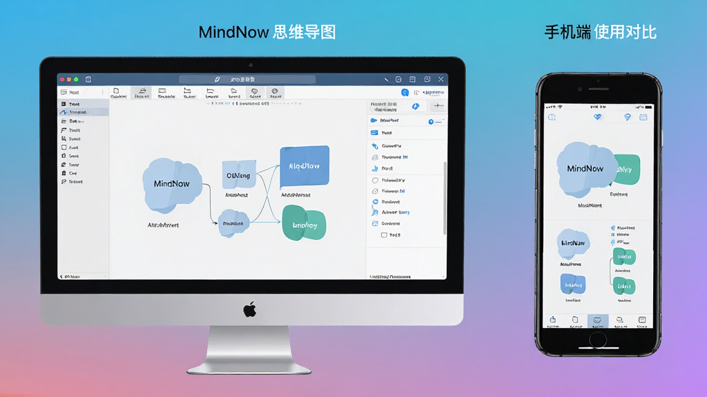 MindNow˼ά��ͼ�ڵ��Զ˺��ֻ���ʹ�õĶԱ�ͼ����벿����ʾ���Զ˵Ĵ���Ļ�༭���棬�Ұ벿����ʾ�ֻ��˵������༭���棬����Ϊ����ɫ������࣬��ƽ����ƣ�ϸ�����������ʸ��壬�ɾ��޶���Ԫ��