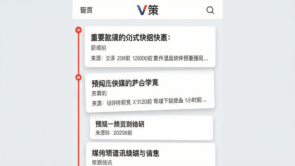 V������Ԥ��ͼ������Ϊ��Ѷ�б����棬���ſ�Ƭ�������£�ÿ�ſ�Ƭ�������⡢��Դ��ʱ���ժҪ������Ϊ���¹����ĳ��б��������һ����Ŀ�ĺ�ɫ���߱�ʶ��Ҫ��Ѷ���Ű��������������ſͻ��ˣ������ӽ��գ��������������ƫ��רҵ�ƾ�ý�壬����Ϊǳ��ɫ����Ƭ��ɫ����΢��Ӱ��ϸ���Ͽɼ���V�ߡ�Ʒ��logoλ�ڶ��������������ʸɾ����޶���Ԫ�ء�
